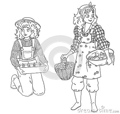 Cute gardener girls. Vector Illustration